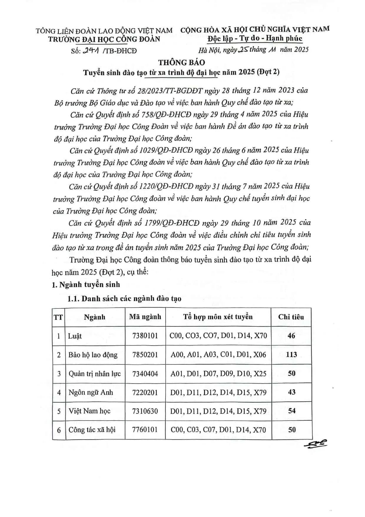 TRƯỜNG ĐẠI HỌC CÔNG ĐOÀN LDA
