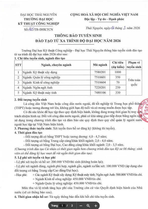 TRƯỜNG ĐẠI HỌC KỸ THUẬT CÔNG NGHIỆP THÁI NGUYÊN TNUT